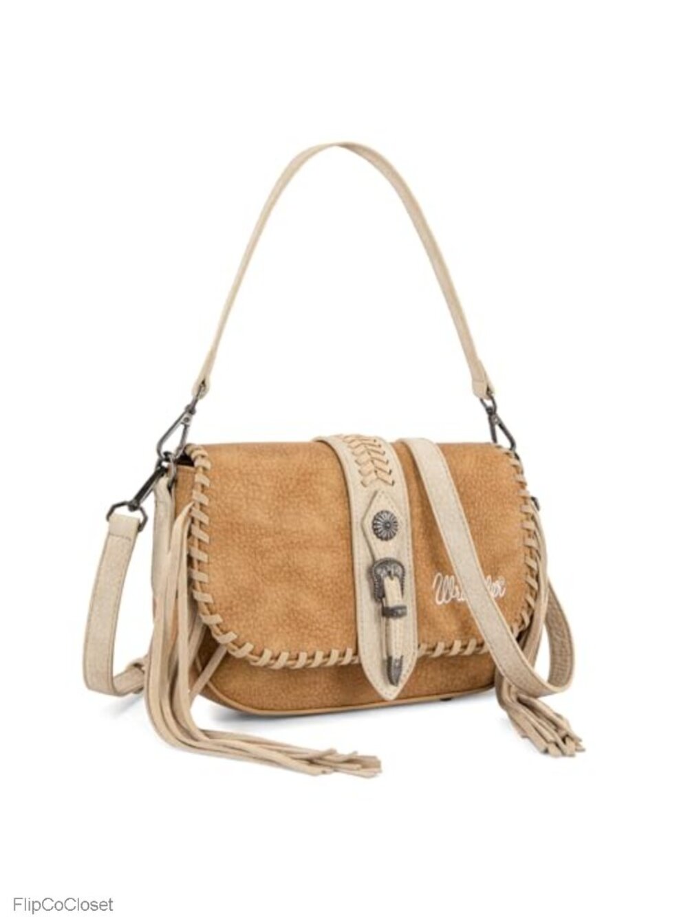 Wrangler Western Faux Leather Crossbody Shoulder Bag with Fringe and Concho